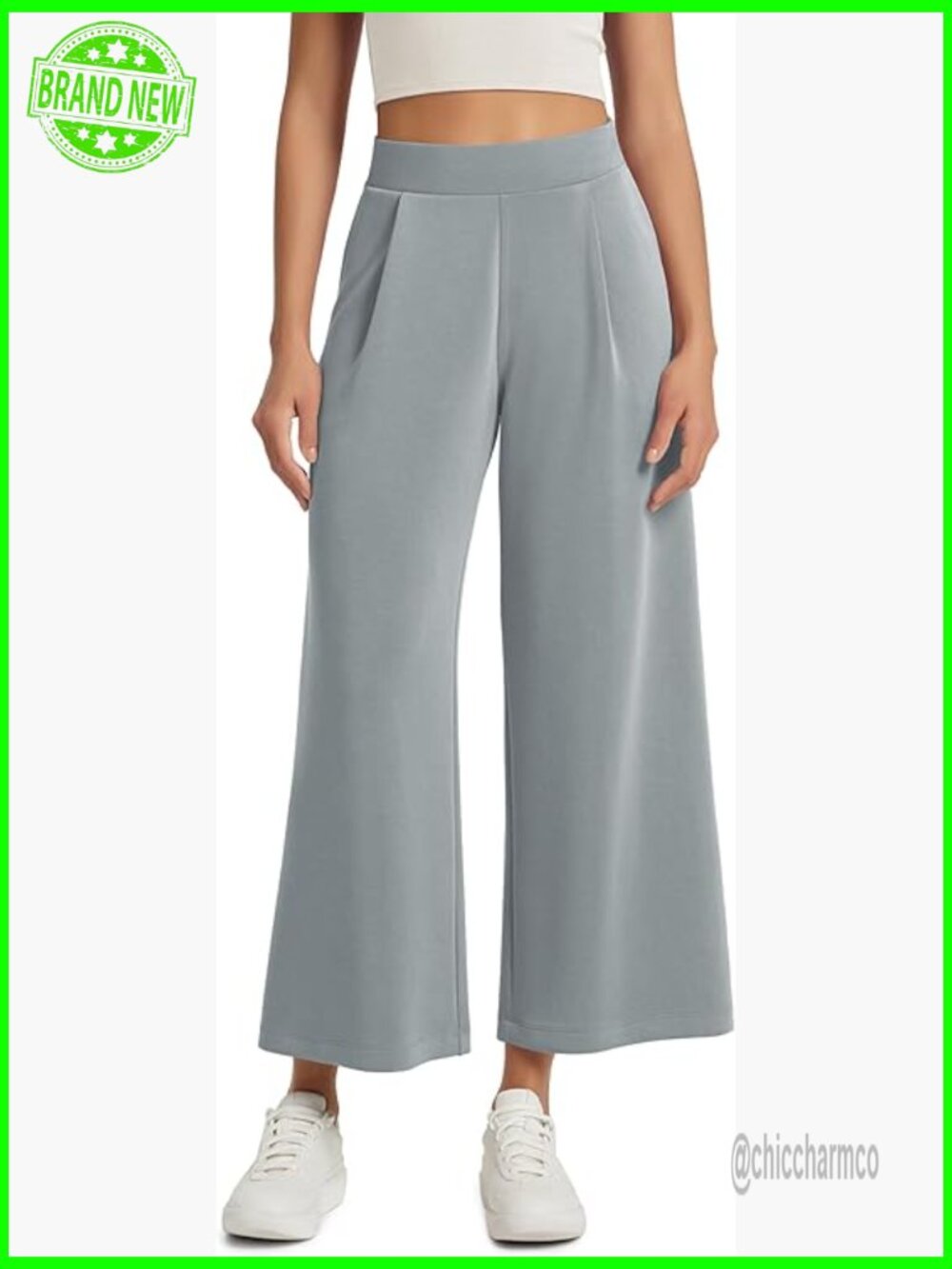 Modal Wide Leg Cropped Pants High Waist Casual With Pockets 25 Inseam